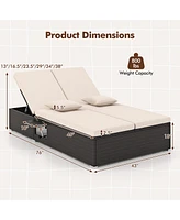 Gymax Outdoor Patio Daybed Pe Wicker Double Chaise Lounge w/ Adjustable Backrests