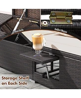 Gymax Outdoor Patio Daybed Pe Wicker Double Chaise Lounge w/ Adjustable Backrests