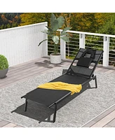 Gymax Patio Sunbathing Lounge Chair w/ Face Hole & Detachable Head Pillows Poolside