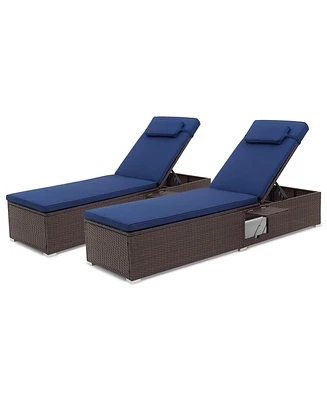 Gymax 2PCS Chaise Lounge w/ 6-level Backrest Comfy Seat Cushion & Headrest Patio