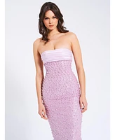 Miss Circle Women's Lainey Purple Satin Sequin Pearls Beaded Maxi Dress