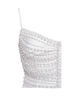 Miss Circle Women's Karmen Pearl Top Pencil Slip Gown with Scarf