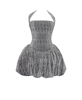 Miss Circle Women's Naomie Crystal Embellished Bubble Hem Halter Mini Dress