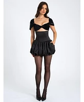 Miss Circle Women's Gabby Black Velvet Top Bubble Hem Mini Dress