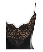 Miss Circle Women's Shelby Black Faux Leather with Lace Mini Dress