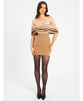 Miss Circle Women Nadira Off Shoulder Fur Trim Mini Dress
