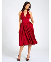 Miss Circle Women's Cara Red Plunging Halter Backless Maxi Dress