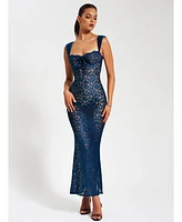 Miss Circle Women's Veronica Teal Lace Maxi Dress