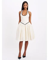 Miss Circle Women's Natalie U Neck Halter Drop Waist Tweed Midi Dress