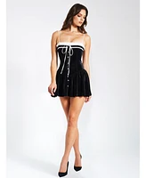 Miss Circle Women Olya Black and White Velvet A-Line Corset Mini Dress