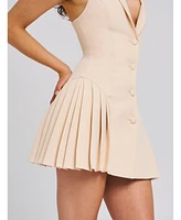 Miss Circle Women's Reyna Beige Backless Pleated Mini Blazer Dress