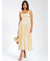 Miss Circle Women's Noreen Egg White Satin Drop Waist Maxi Sundress