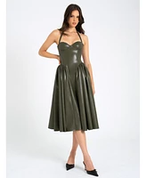 Miss Circle Women's Eliana Olive Faux Leather Dress