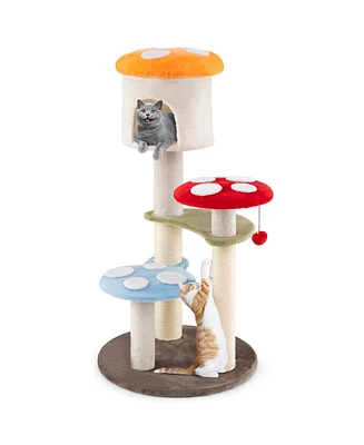 Cute Mushroom Cat Tree with Sisal Scratching Posts Top Condo and Padded Platforms