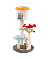 Cute Mushroom Cat Tree with Sisal Scratching Posts Top Condo and Padded Platforms
