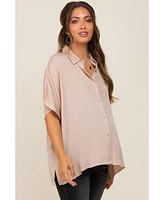 Pinkblush Maternity Taupe Button Up Dolman Short Sleeve Top