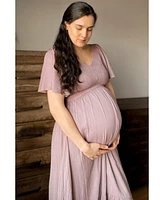 Pinkblush Maternity Mauve Smocked V-Neck Midi Dress