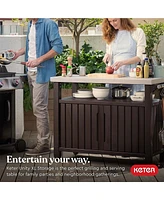 Keter Unity Xl Outdoor Kitchen Rolling Bar Cart with Storage Cabinet, Brown