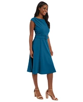 London Times Petite Short-Sleeve Belted Fit & Flare Dress