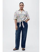 Mango Women's Knotted Floral Linen Shirt