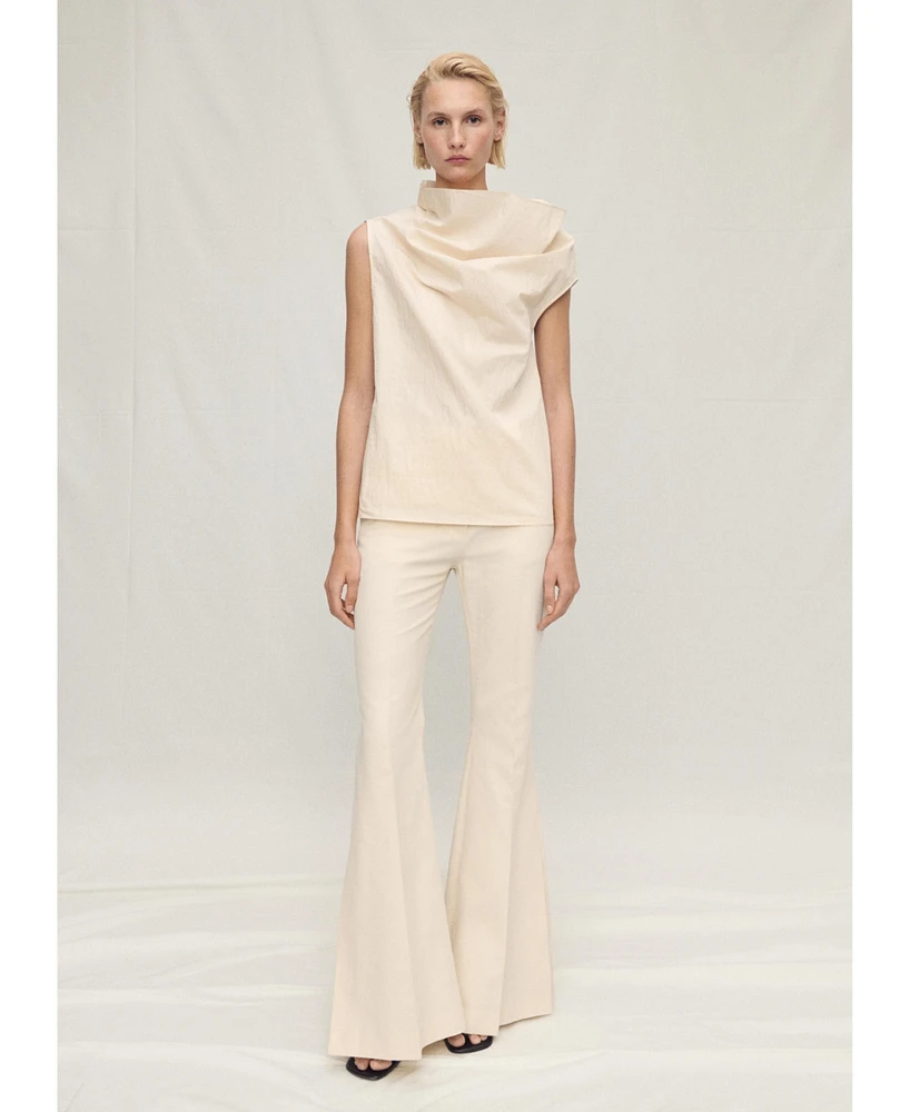 Mango Women's Asymmetrical Collar Cotton Blouse