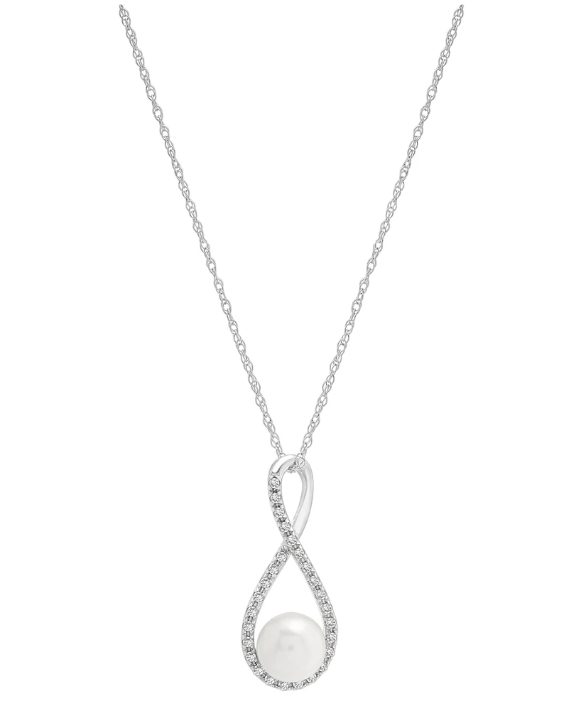 Cultured Freshwater Pearl (6mm) & Diamond (1/10 ct. t.w.) Infinity 18" Pendant Necklace in 10k White Gold