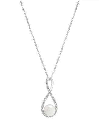 Cultured Freshwater Pearl (6mm) & Diamond (1/10 ct. t.w.) Infinity 18" Pendant Necklace in 10k White Gold