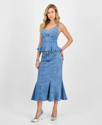 Guess Womens Anika Denim Peplum Top Lia Denim Midi Skirt