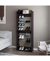 Oak Springs Tall Open Shoe Rack with Metal Rails and Multi-Tier Shelves, Wengue