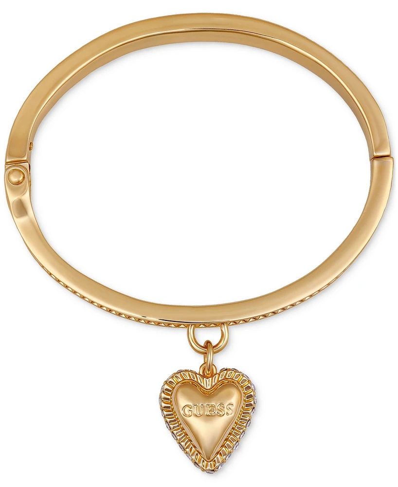 Guess Gold-Tone Heart Charm Bangle Bracelet