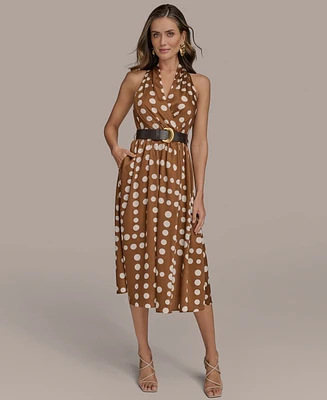 Donna Karan New York Women's Polka-Dot Belted A-Line Dress