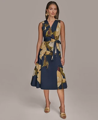 Donna Karan New York Women's Printed Faux-Wrap Midi Dress