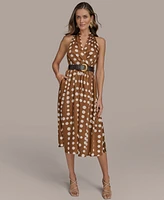 Donna Karan New York Women's Printed Belted Sleeveless Dress