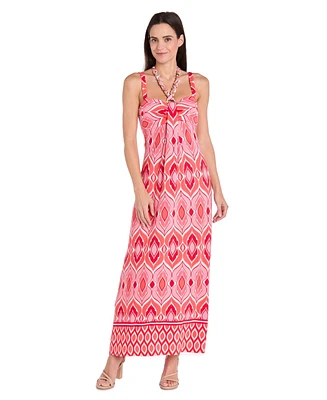 R & M Richards Women's Border-Print Sleeveless Maxi Dress