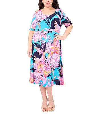 Msk Plus Printed Jersey Scoop-Neck Midi Dress