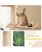 Modern Tall Cat Tower with Double Condos with Dangling Balls and Sisal Carpets