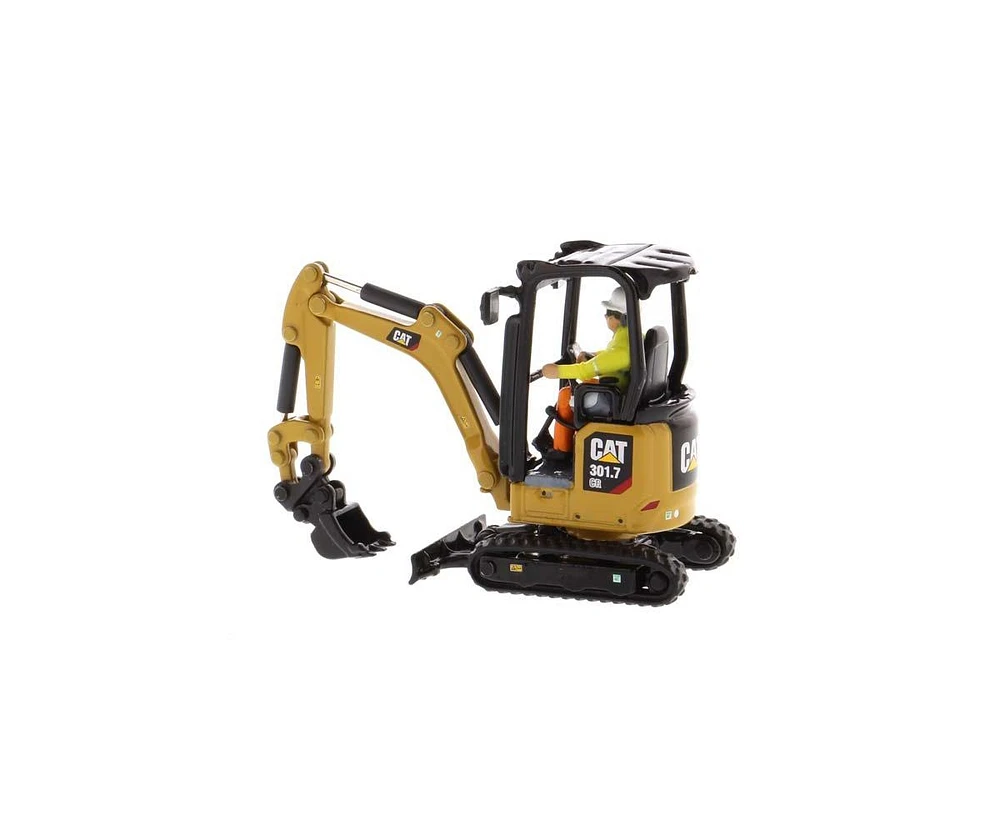 Cat Caterpillar 301.7 Cr Next Generation Mini Hydraulic Excavator with Work Tools and Operator High Line Series 1/50 Model by Diecast Masters