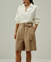 Lilysilk Women's Chic Silk-Linen Blend Bermuda Shorts