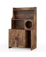 Modern Wooden Industrial Cat Litter Box Enclosure with Storage Shelves