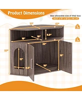 Corner Cat Litter Box Enclosure with Storage Shelves and Double Doors