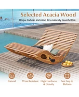 Gymax 2PCS Outdoor Double Chaise Lounge for 2 w/ High Back Slatted Seat Stopper Patio