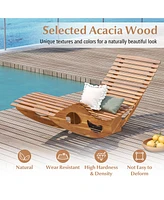 Gymax 2PCS Outdoor Chaise Lounge w/ High Back Slatted Seat Stopper Outside Wood Rocker