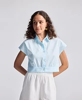 Reistor Women's Oversized Crop Shirt Summer Blue