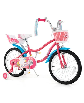 Kids Girls Bike with Doll Seat and Training Wheels for Easy Riding