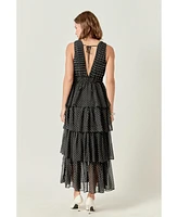 Women's Tiered Polka Dot Maxi Dress