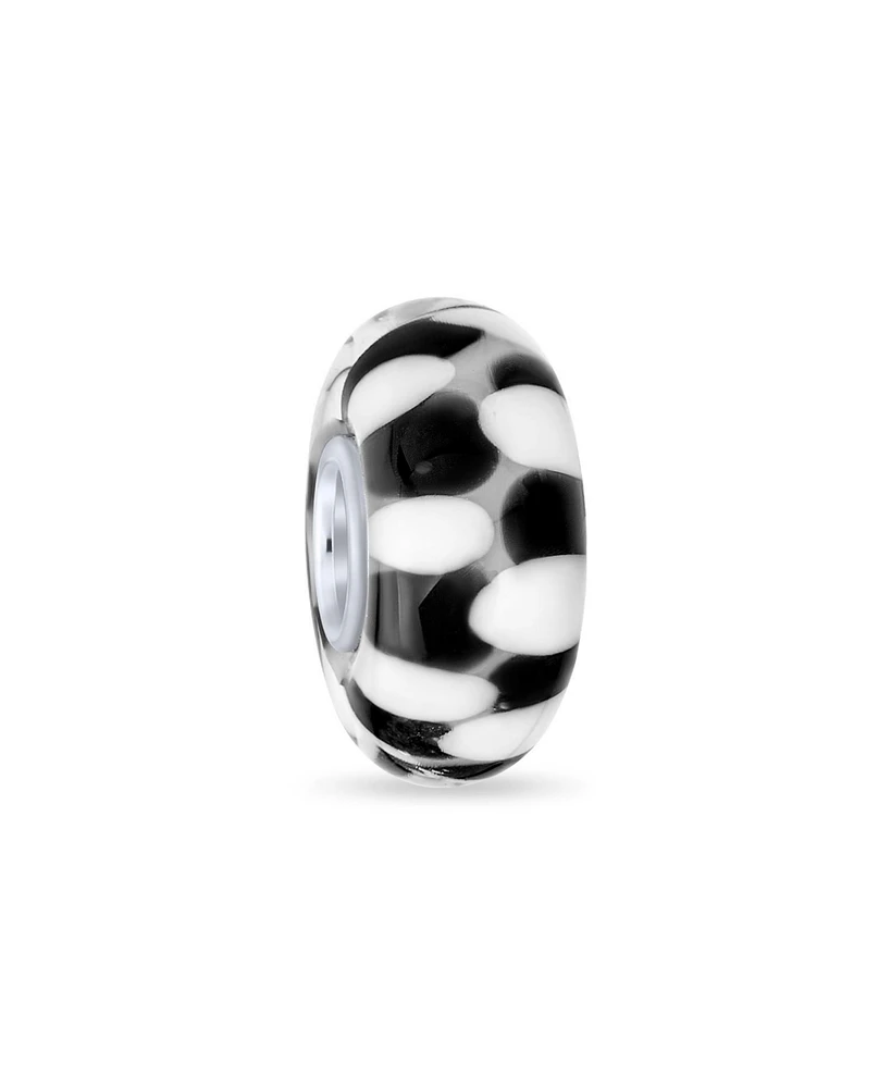 Bling Jewelry Murano Glass Charm Bead Black White Checkerboard for European Bracelet