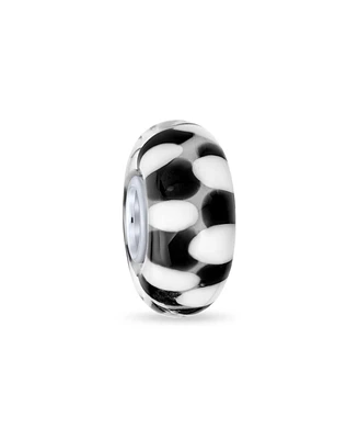 Bling Jewelry Murano Glass Charm Bead Black White Checkerboard for European Bracelet