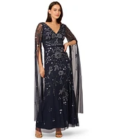 Adrianna Papell Women's Long-Sleeve Beaded Mesh Dress