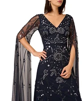 Adrianna Papell Women's Long-Sleeve Beaded Mesh Dress