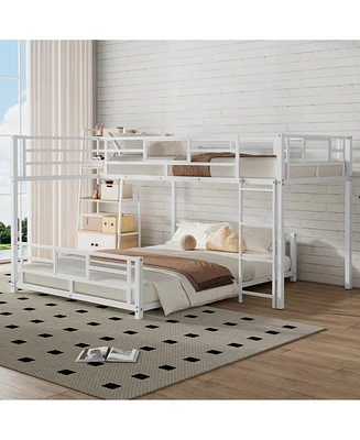 L-shaped Metal Twin over Full Size Bunk Bed, White